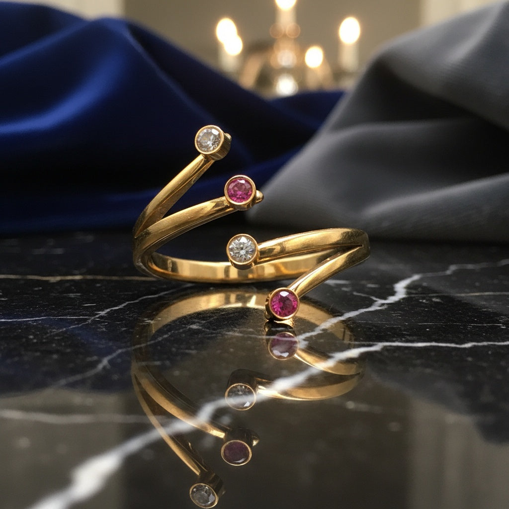 Inel Spirala cu zirconiu colorat Oțel Inoxidabil Auriu - Hipoalergenic