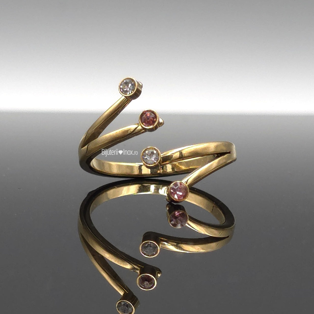 Inel Spirala cu zirconiu colorat Oțel Inoxidabil Auriu - Hipoalergenic