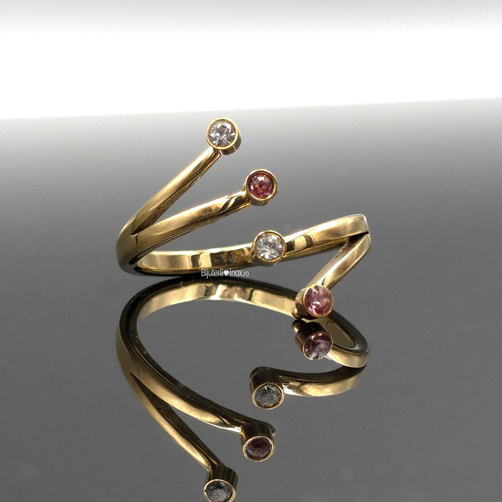 Inel Spirala cu zirconiu colorat Oțel Inoxidabil Auriu - Hipoalergenic