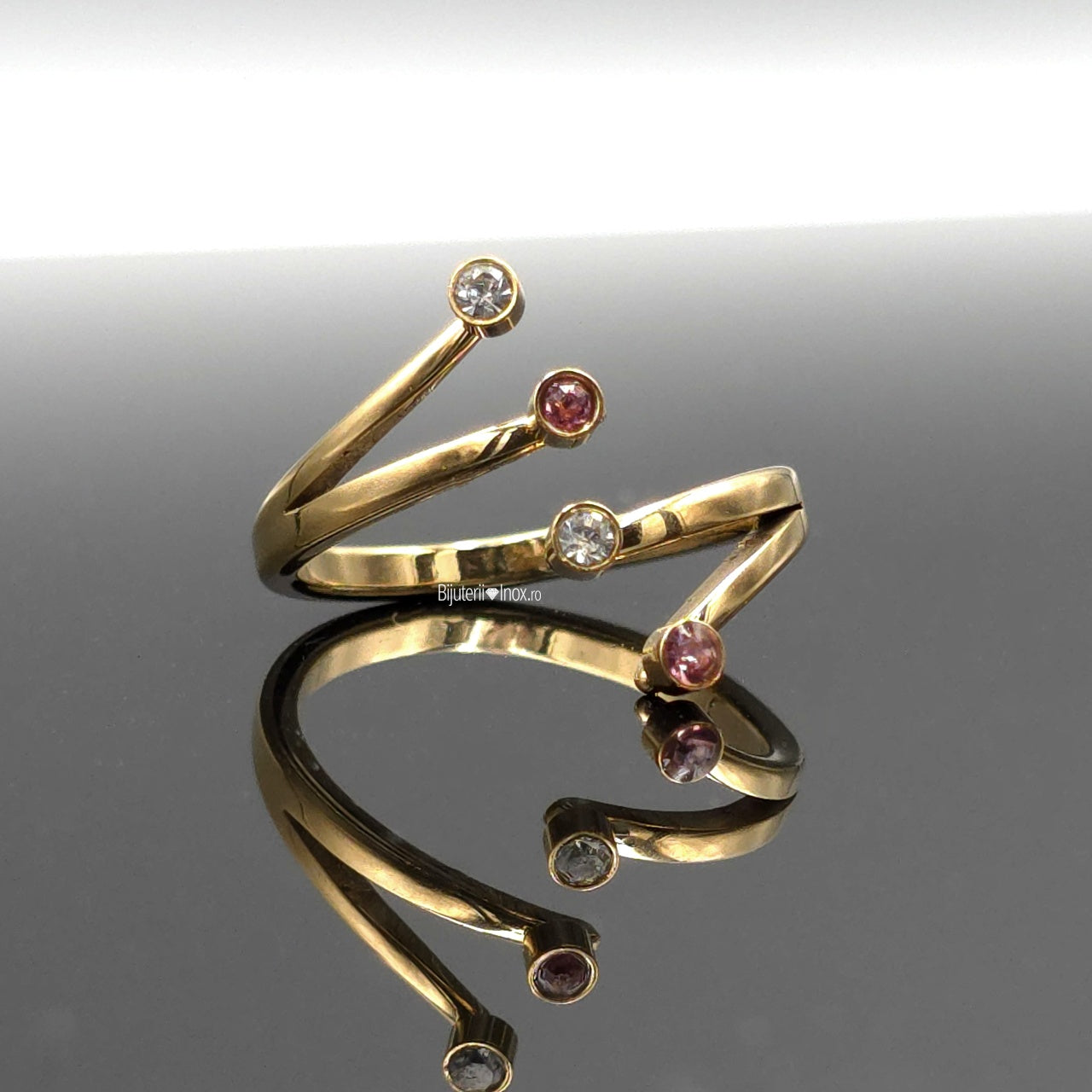 Inel Spirala cu zirconiu colorat Oțel Inoxidabil Auriu - Hipoalergenic