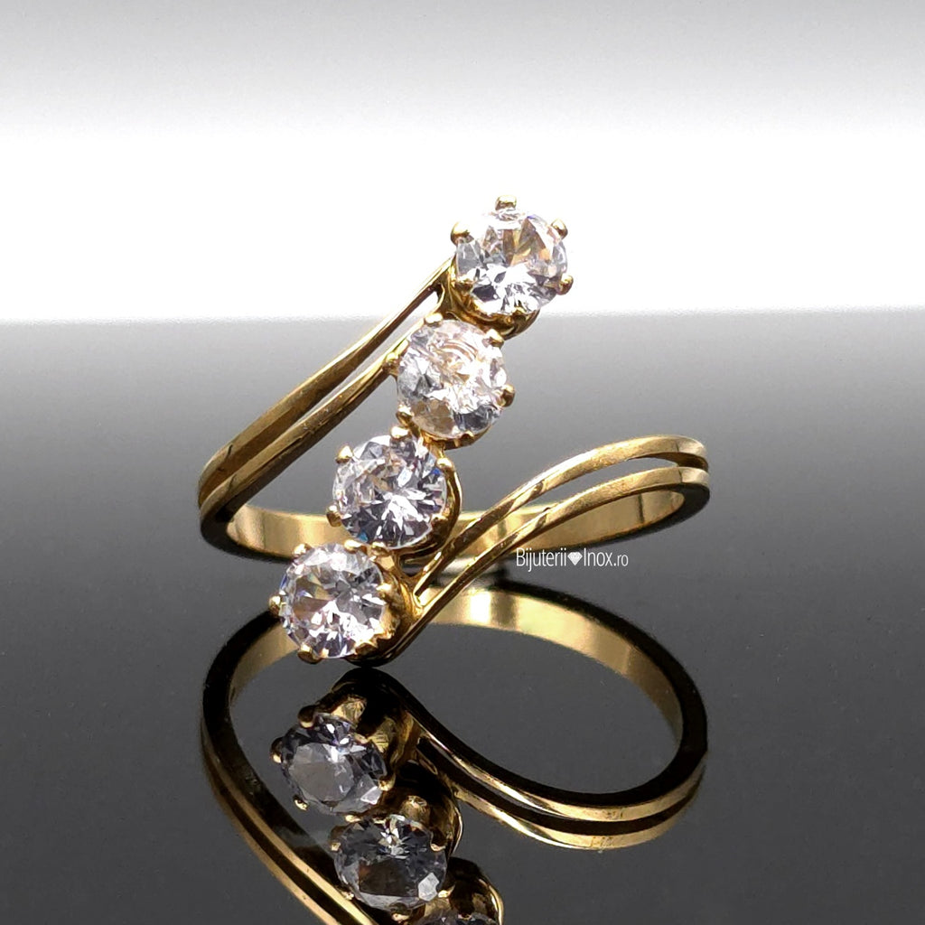 Inel Spirala cu zirconiu rotund Oțel Inoxidabil Auriu - Hipoalergenic