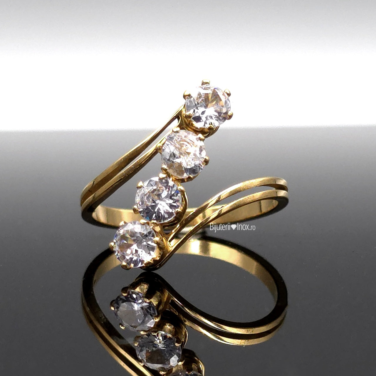 Inel Spirala cu zirconiu rotund Oțel Inoxidabil Auriu - Hipoalergenic