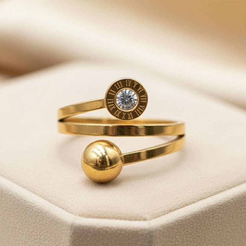 Inel Spirală, bilă, zirconiu Oțel Inoxidabil Auriu - Hipoalergenic