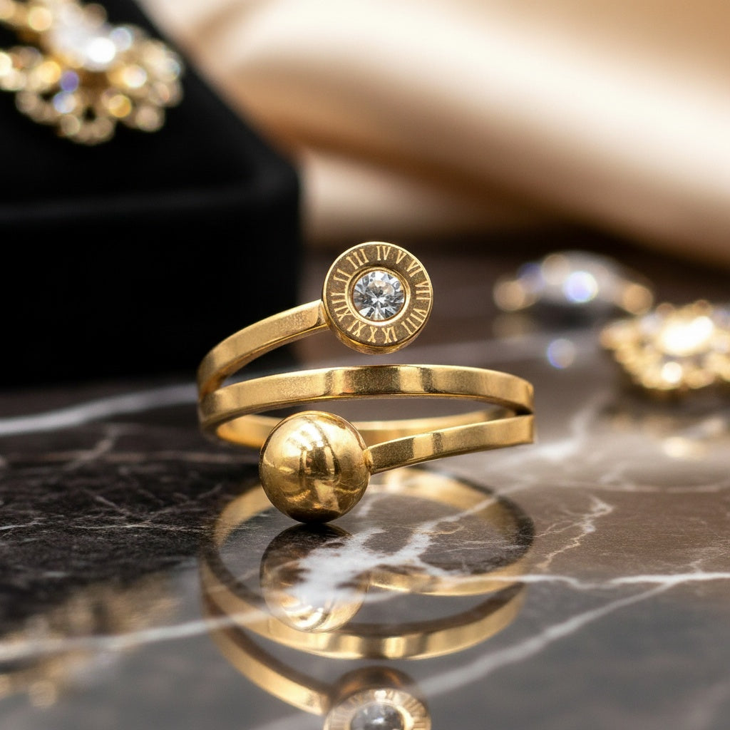 Inel Spirală, bilă, zirconiu Oțel Inoxidabil Auriu - Hipoalergenic