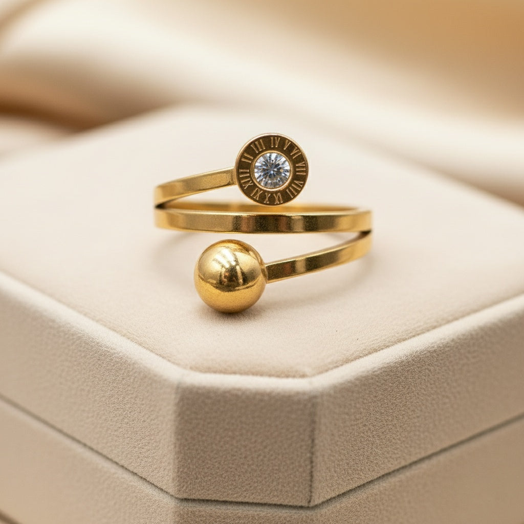 Inel Spirală, bilă, zirconiu Oțel Inoxidabil Auriu - Hipoalergenic