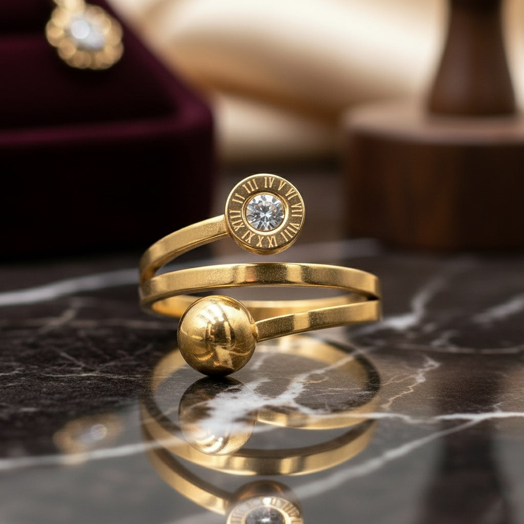 Inel Spirală, bilă, zirconiu Oțel Inoxidabil Auriu - Hipoalergenic