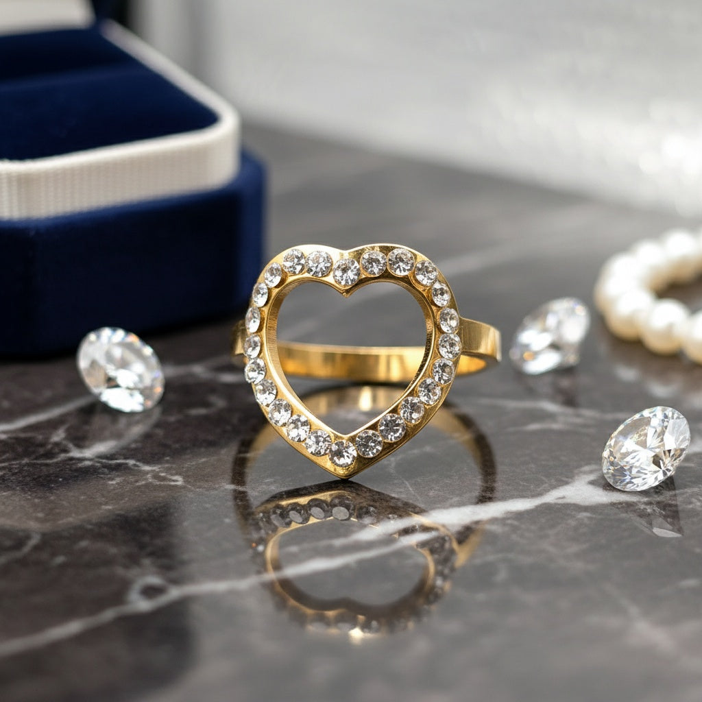 Inel Inimă deschisă, zirconiu Oțel Inoxidabil Auriu - Hipoalergenic