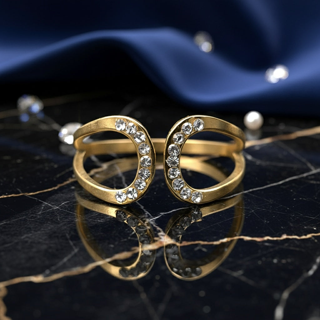 Inel Ovale, zirconiu, deschis Oțel Inoxidabil Auriu - Hipoalergenic