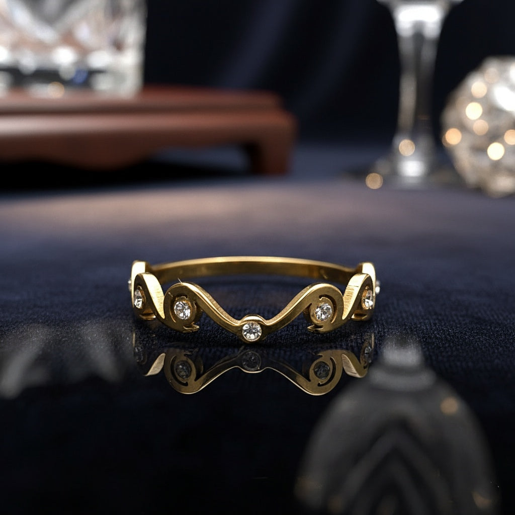 Inel Valuri cu zirconiu Oțel Inoxidabil Auriu - Hipoalergenic