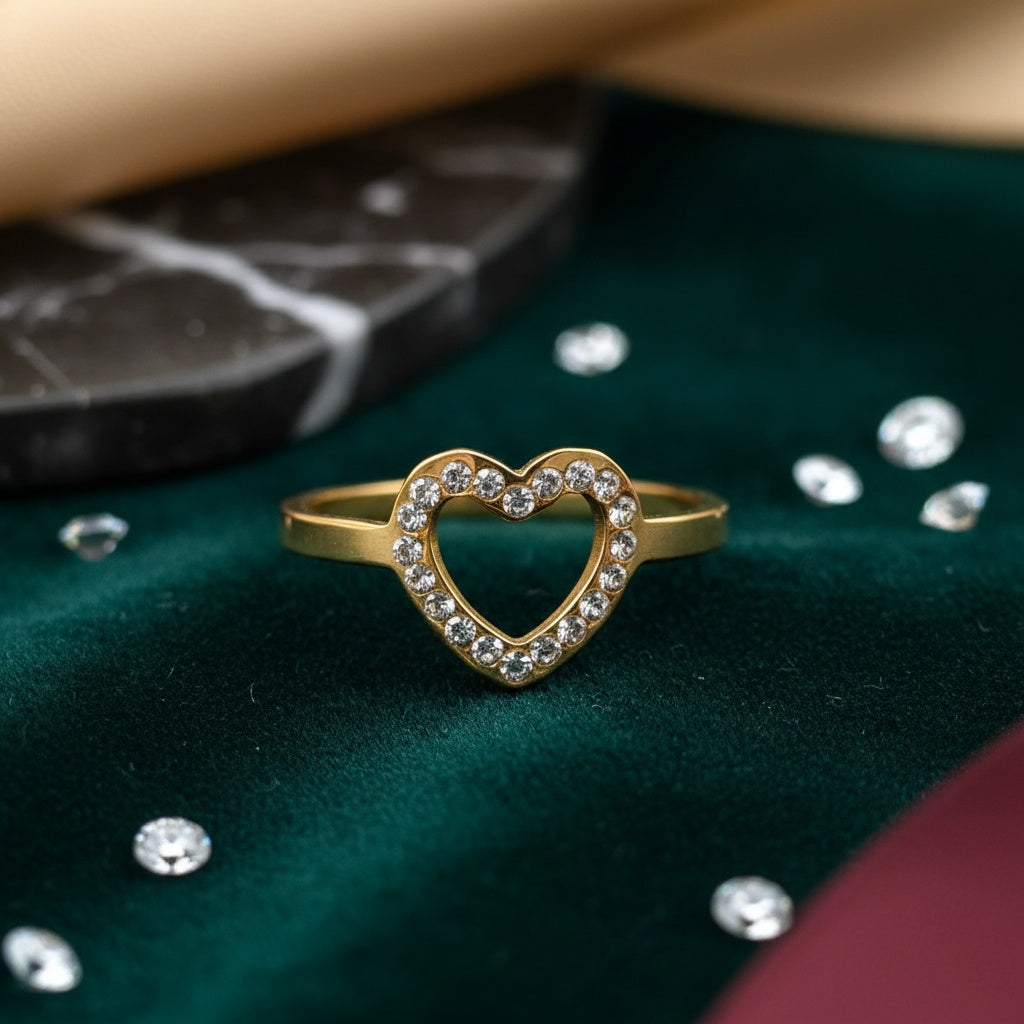 Inel Inimă decupată zirconiu Oțel Inoxidabil Auriu - Hipoalergenic