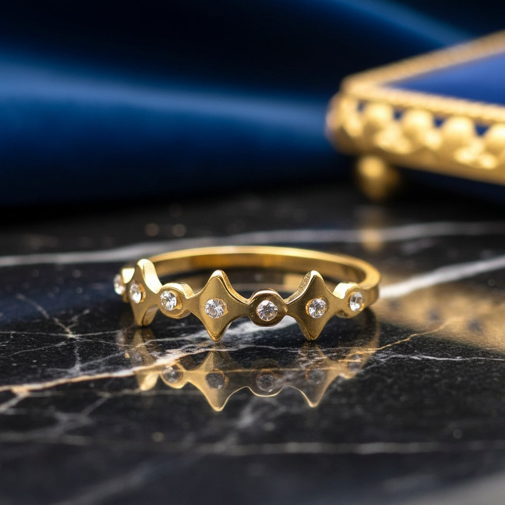 Inel Zigzag cu zirconiu Oțel Inoxidabil Auriu - Hipoalergenic