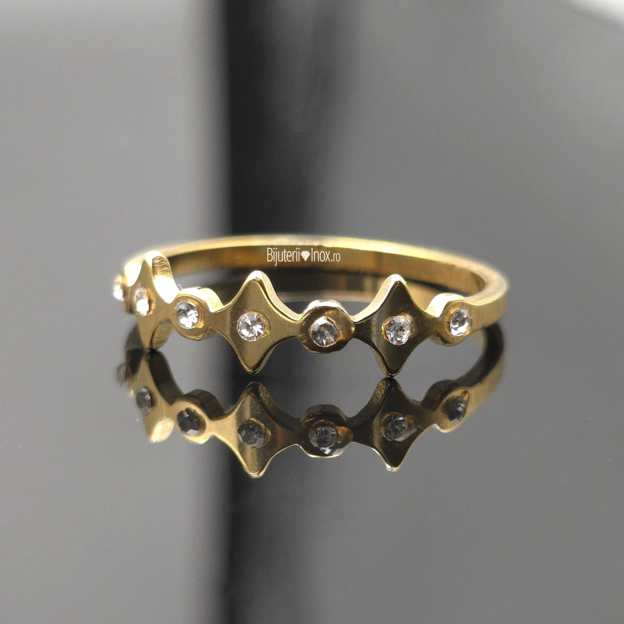 Inel Zigzag cu zirconiu Oțel Inoxidabil Auriu - Hipoalergenic