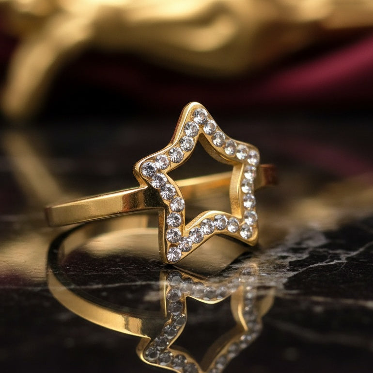 Inel stea zirconiu Oțel Inoxidabil Auriu - Hipoalergenic
