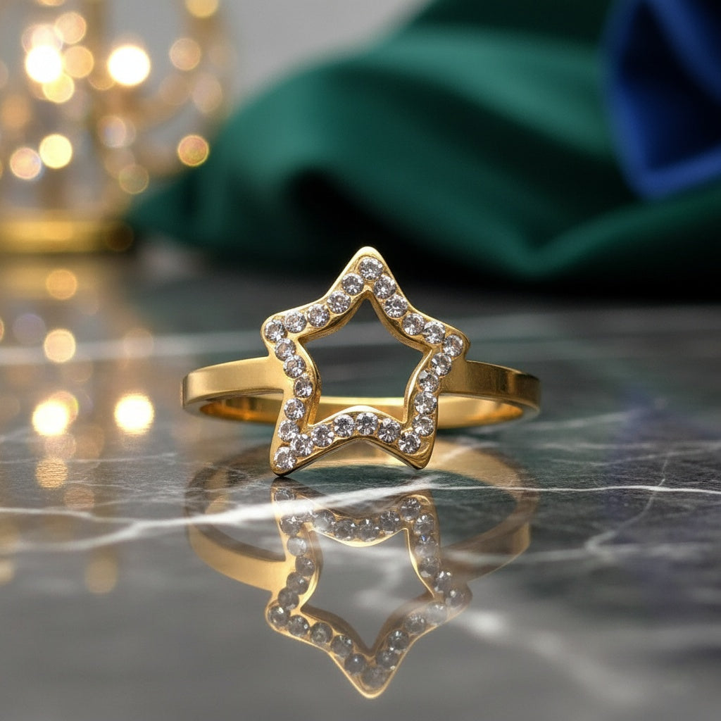 Inel stea zirconiu Oțel Inoxidabil Auriu - Hipoalergenic