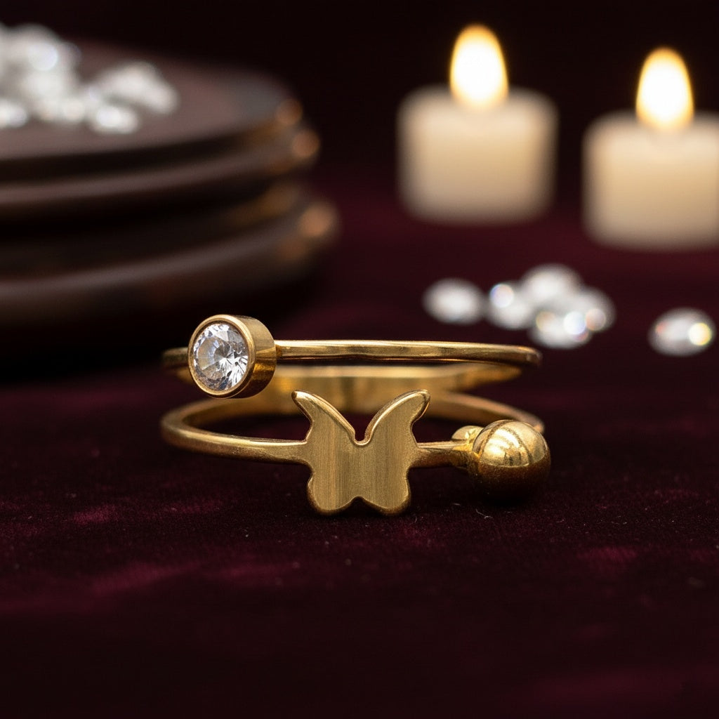 Inel fluture, zirconiu Oțel Inoxidabil Auriu - Hipoalergenic