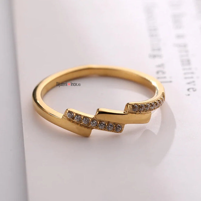 Inel Linii curbe, zirconiu Oțel Inoxidabil Auriu - Hipoalergenic