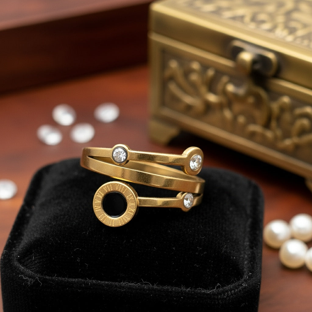 Inel Spirală, cifre romane, zirconiu Oțel Inoxidabil Auriu - Hipoalergenic