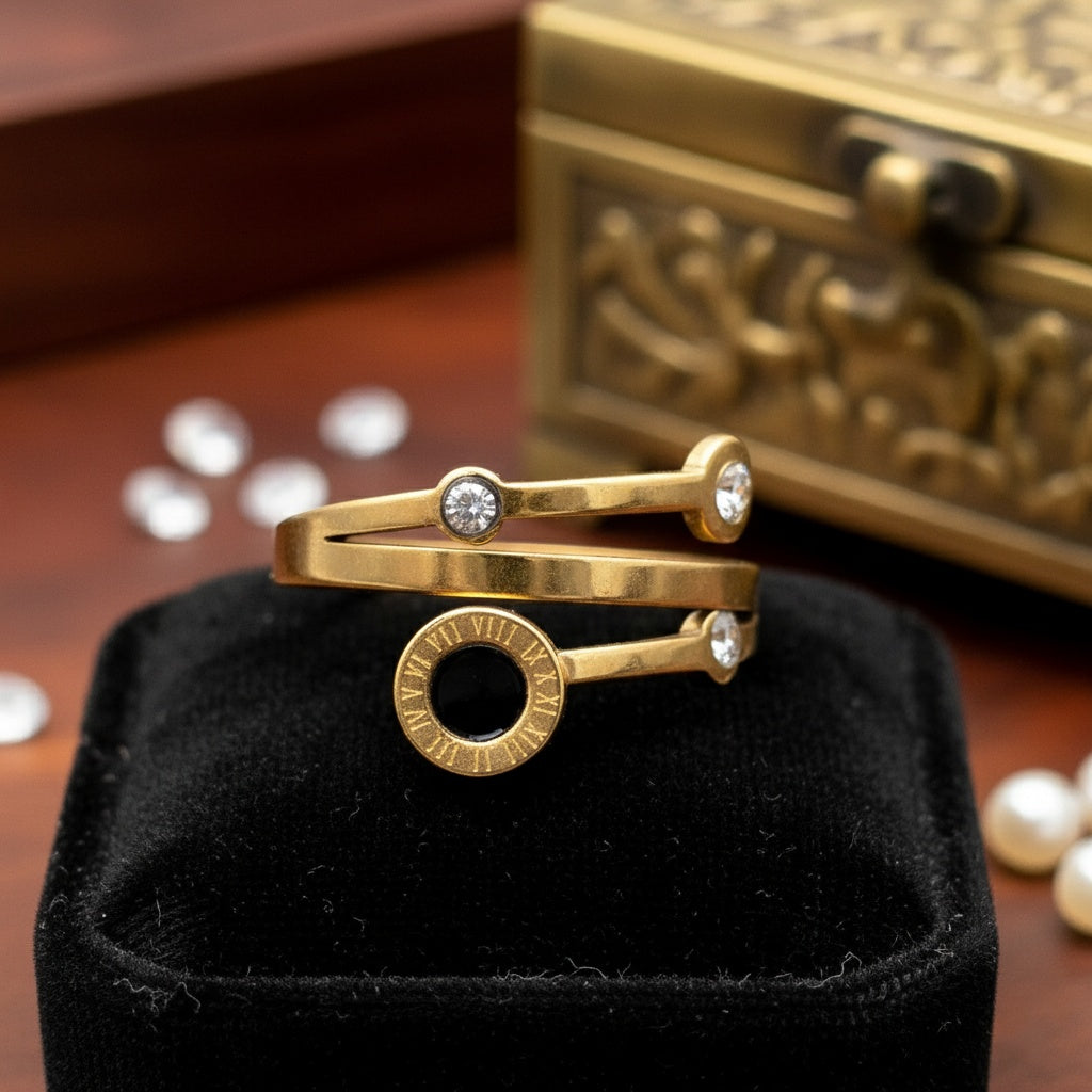 Inel Spirală, cifre romane, zirconiu Oțel Inoxidabil Auriu - Hipoalergenic