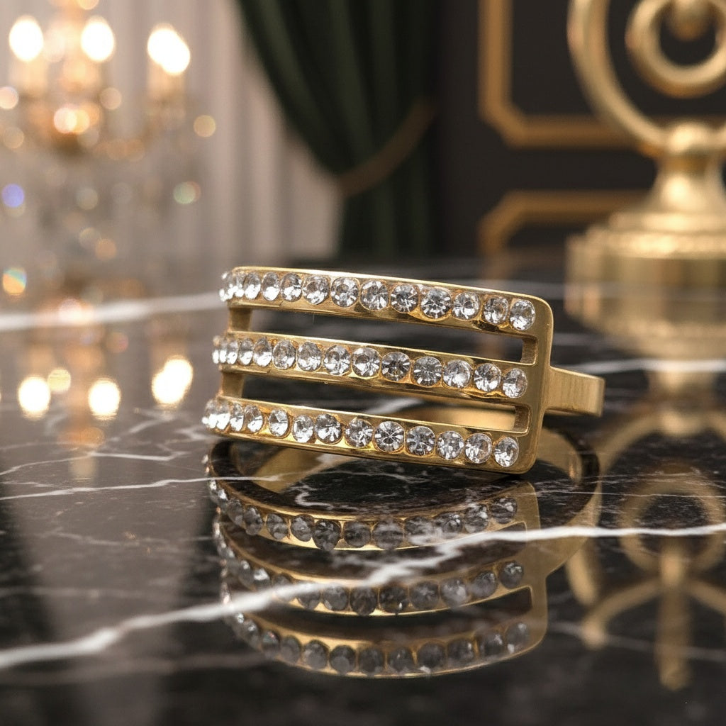 Inel Trei benzi zirconiu Oțel Inoxidabil Auriu - Hipoalergenic