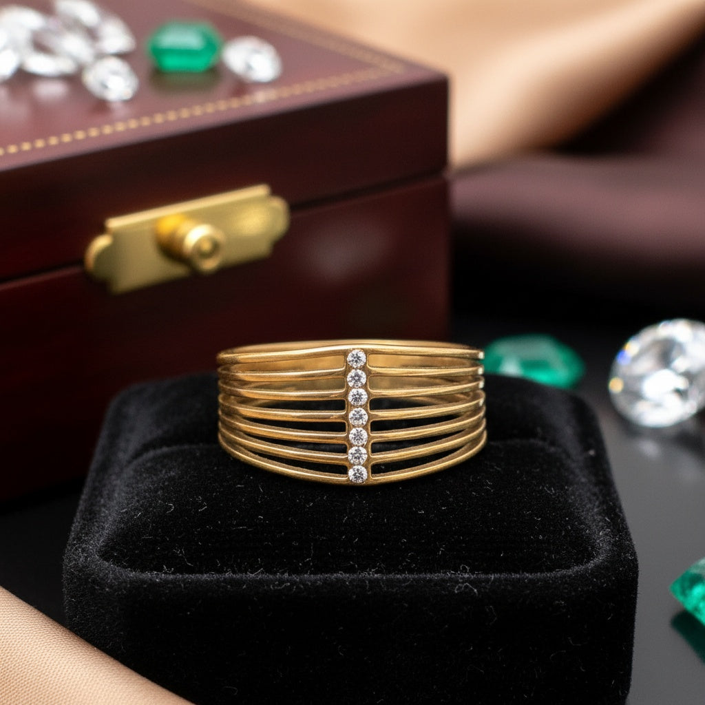 Inel Benzi paralele zirconiu Oțel Inoxidabil Auriu - Hipoalergenic