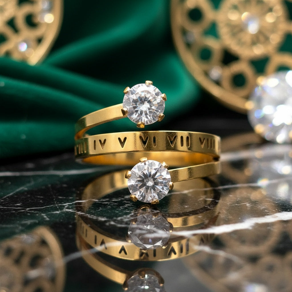 Inel Spirala cu zirconiu, cifre Oțel Inoxidabil Auriu - Hipoalergenic