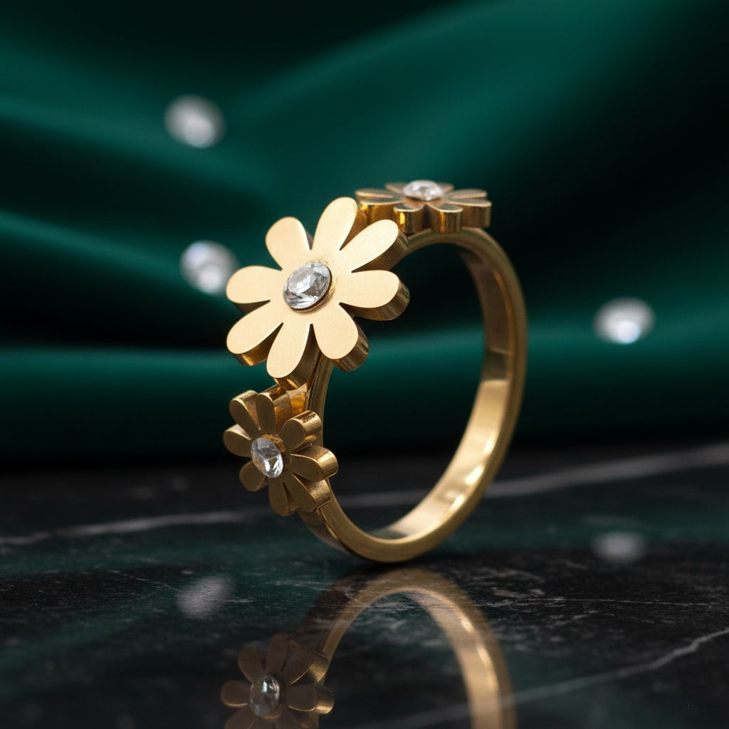 Inel flori zirconiu Oțel Inoxidabil Auriu - Hipoalergenic
