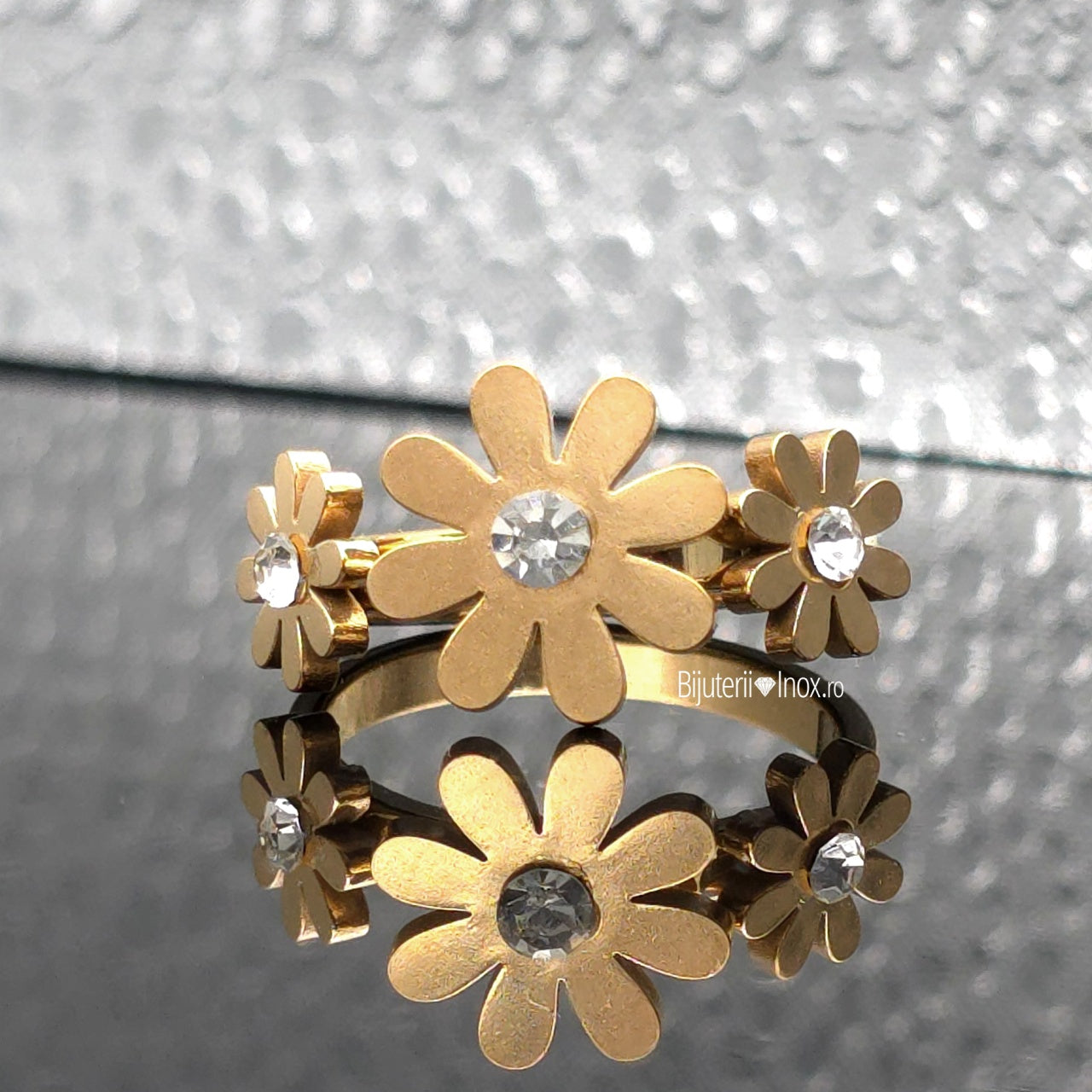 Inel flori zirconiu Oțel Inoxidabil Auriu - Hipoalergenic
