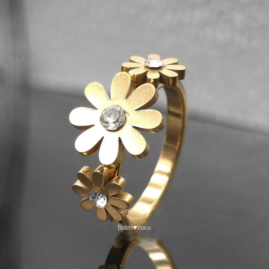 Inel flori zirconiu Oțel Inoxidabil Auriu - Hipoalergenic