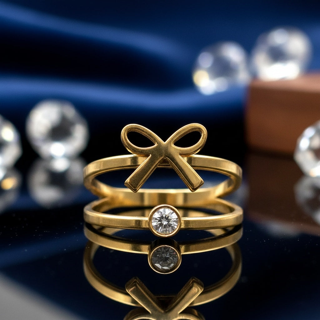 Inel Fundiță, zirconiu, dublu Oțel Inoxidabil Auriu - Hipoalergenic