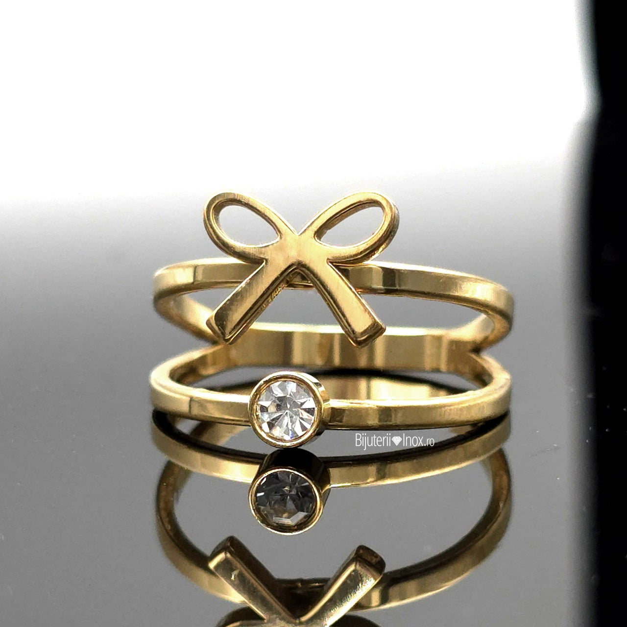 Inel Fundiță, zirconiu, dublu Oțel Inoxidabil Auriu - Hipoalergenic