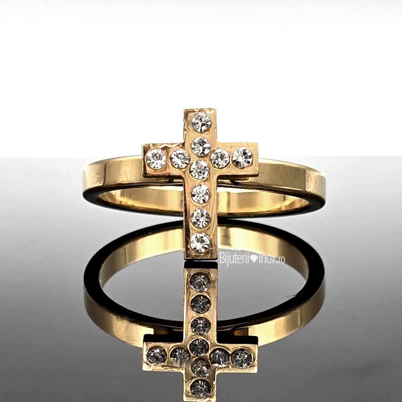 Inel Cruce zirconiu pe inel Oțel Inoxidabil Auriu - Hipoalergenic