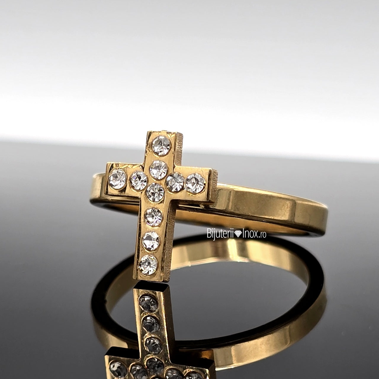 Inel Cruce zirconiu pe inel Oțel Inoxidabil Auriu - Hipoalergenic