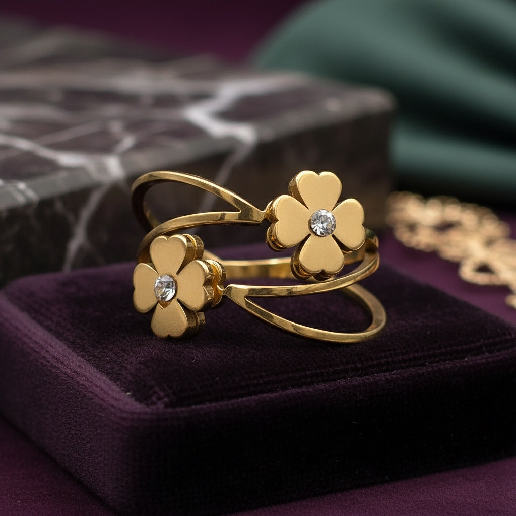 Inel trifoi zirconiu mic Oțel Inoxidabil Auriu - Hipoalergenic