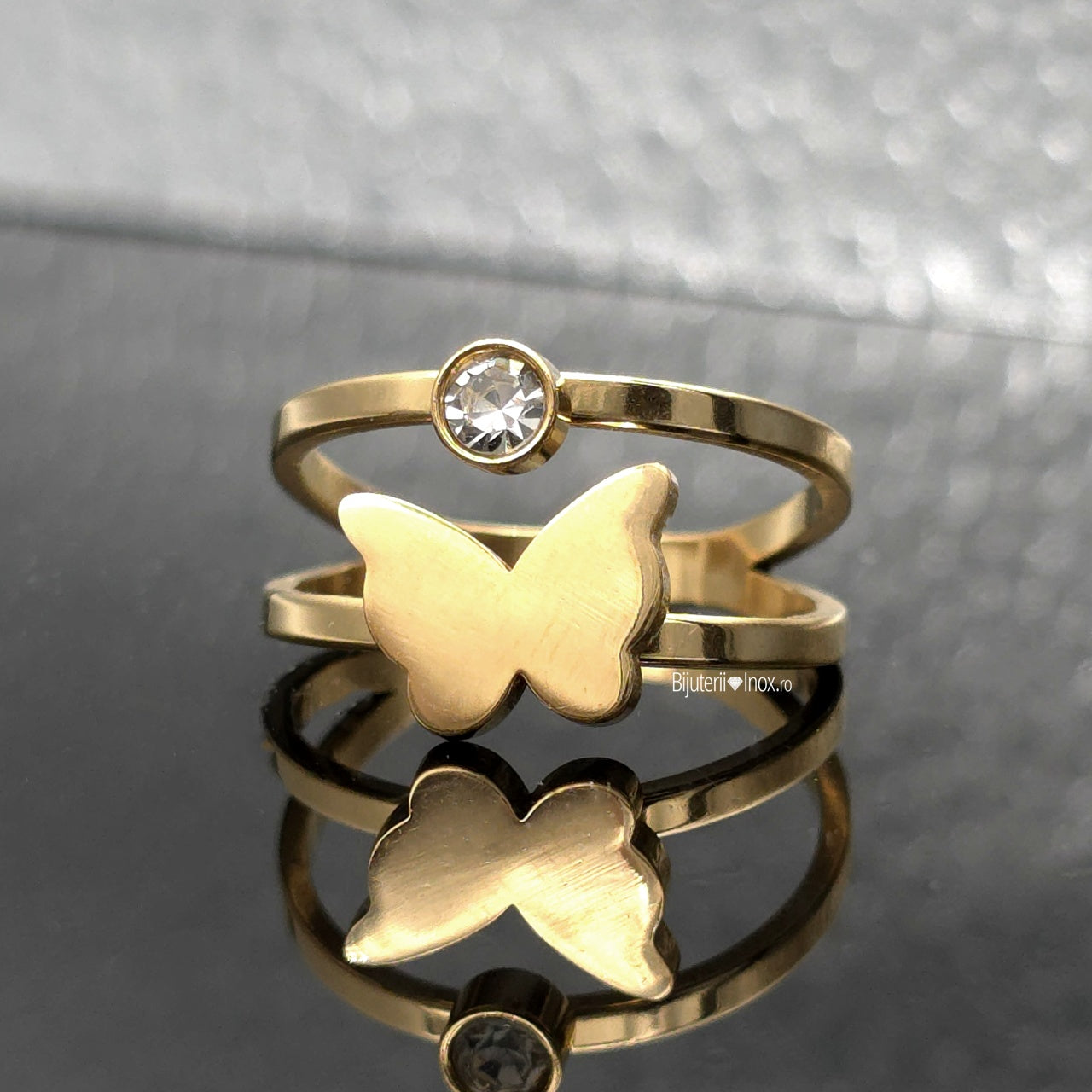 Inel Fluture, zirconiu central Oțel Inoxidabil Auriu - Hipoalergenic