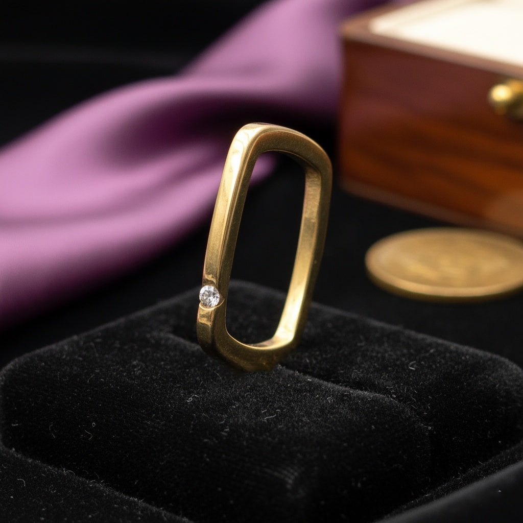 Inel Inele dreptunghiular, zirconiu discret Oțel Inoxidabil Auriu - Hipoalergenic