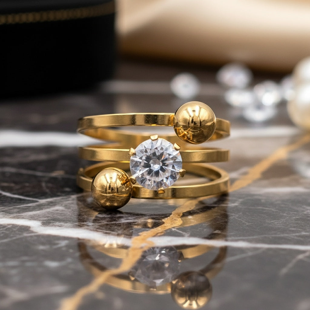 Inel spirala zirconiu, bile Oțel Inoxidabil Auriu - Hipoalergenic