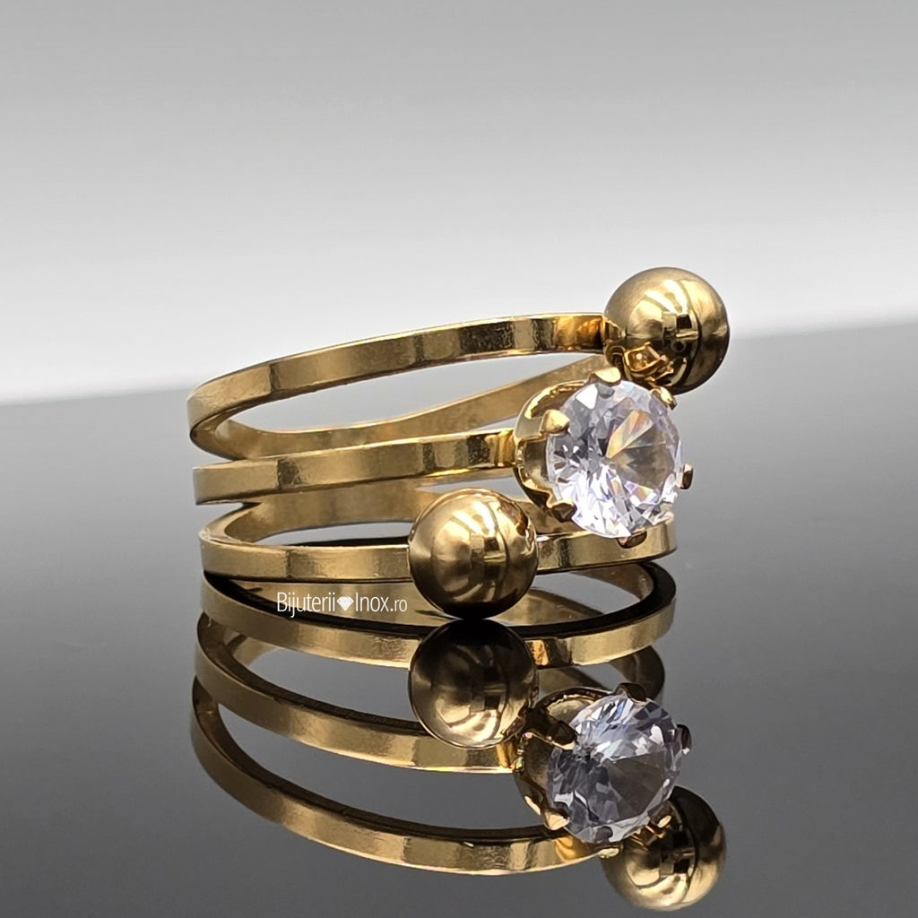 Inel spirala zirconiu, bile Oțel Inoxidabil Auriu - Hipoalergenic