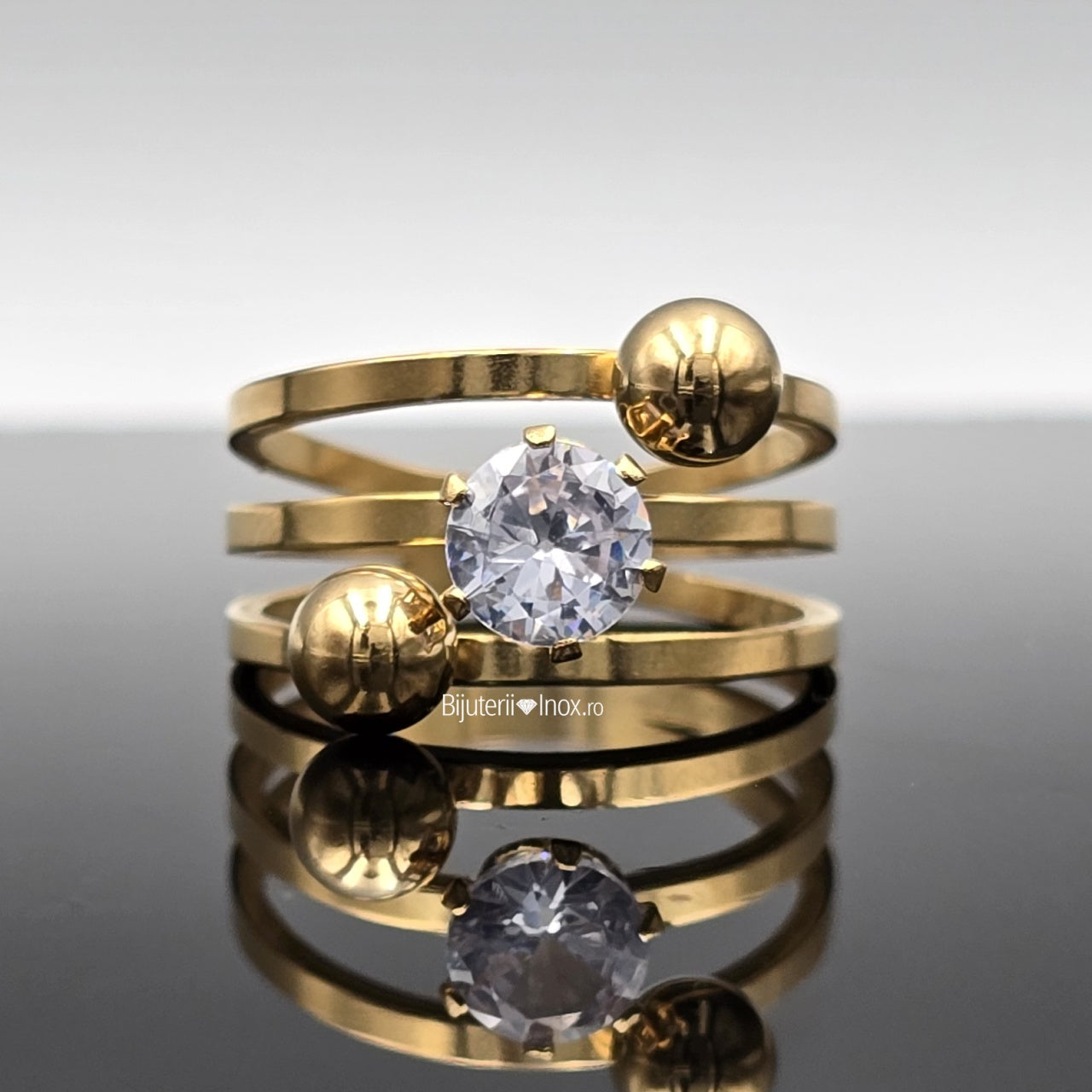 Inel spirala zirconiu, bile Oțel Inoxidabil Auriu - Hipoalergenic