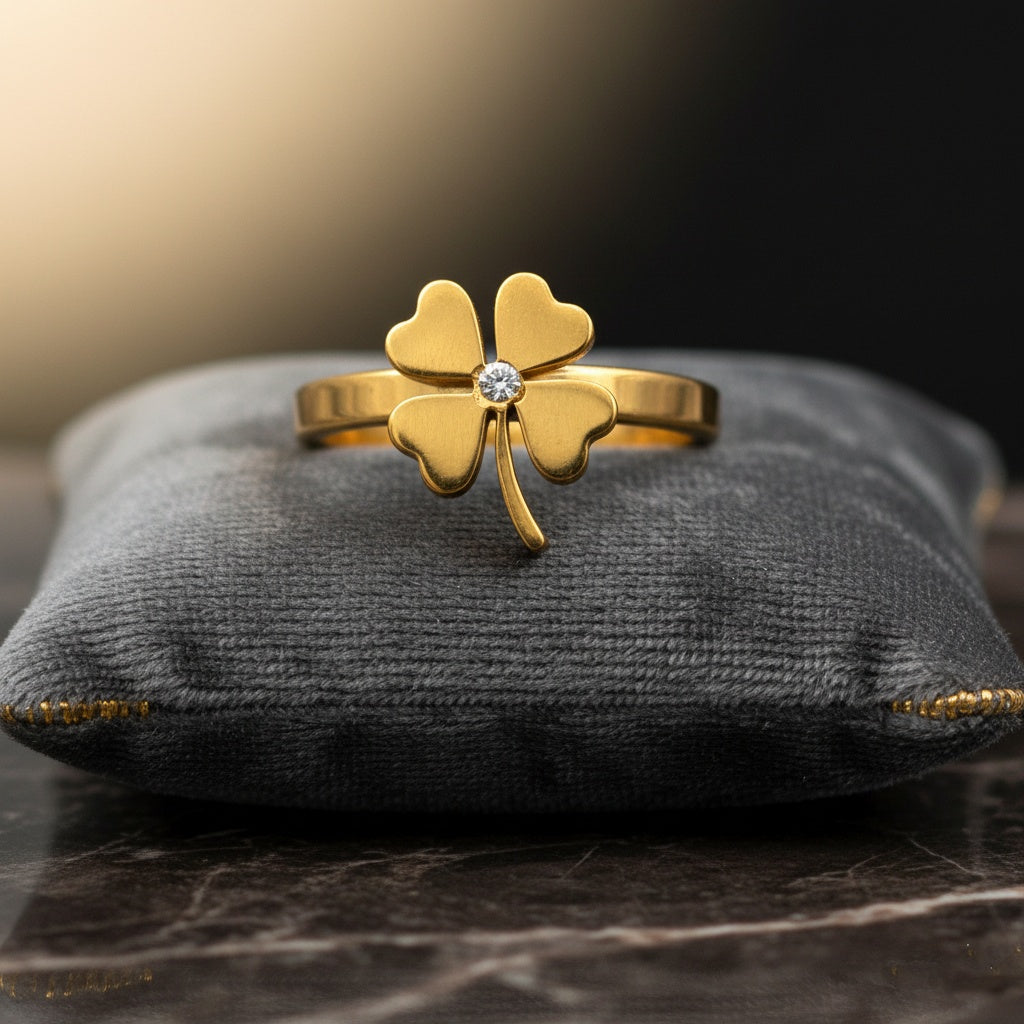 Inel Trifoi cu patru foi, zirconiu Oțel Inoxidabil Auriu - Hipoalergenic
