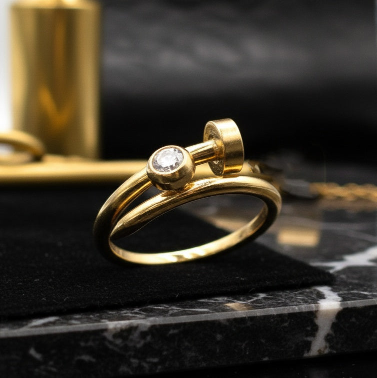 Inel cui zirconiu Oțel Inoxidabil Auriu - Hipoalergenic