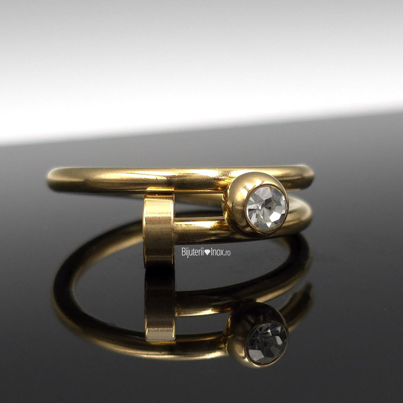 Inel cui zirconiu Oțel Inoxidabil Auriu - Hipoalergenic