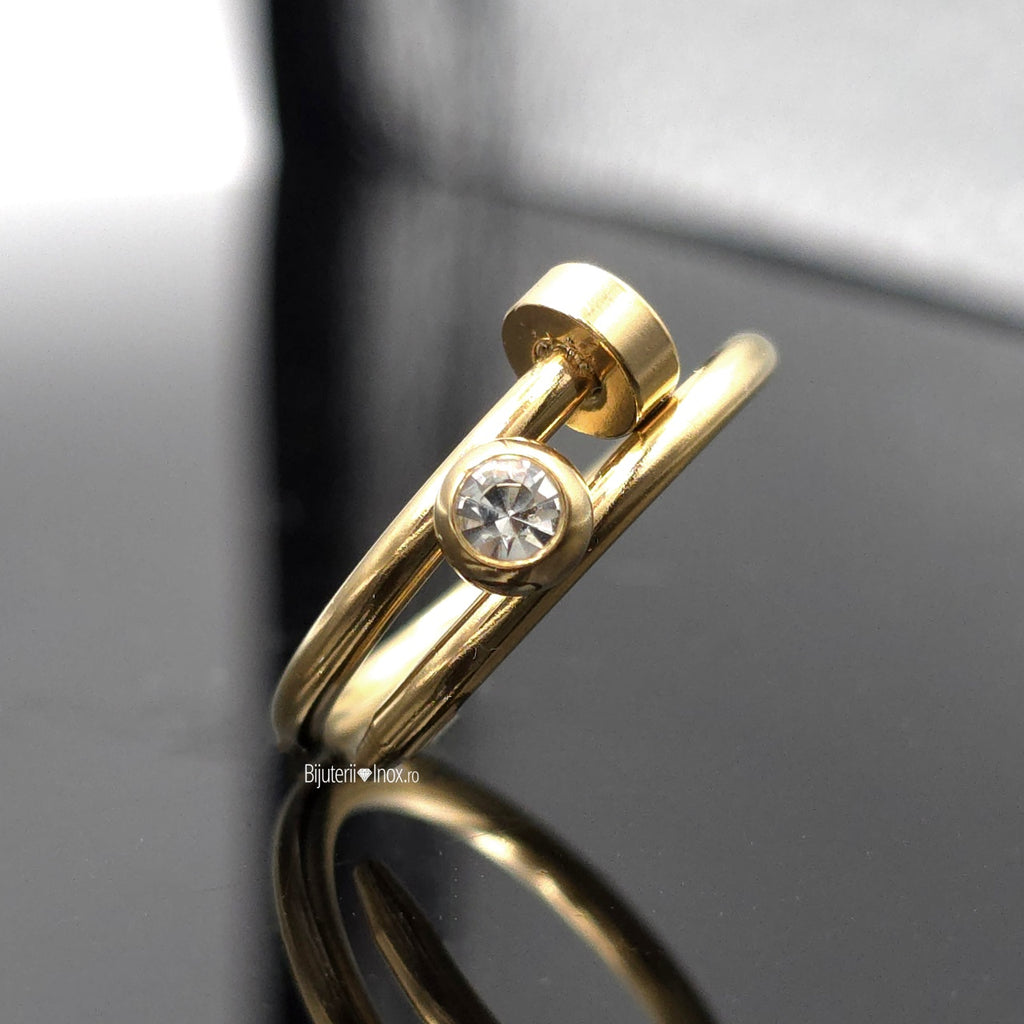 Inel cui zirconiu Oțel Inoxidabil Auriu - Hipoalergenic