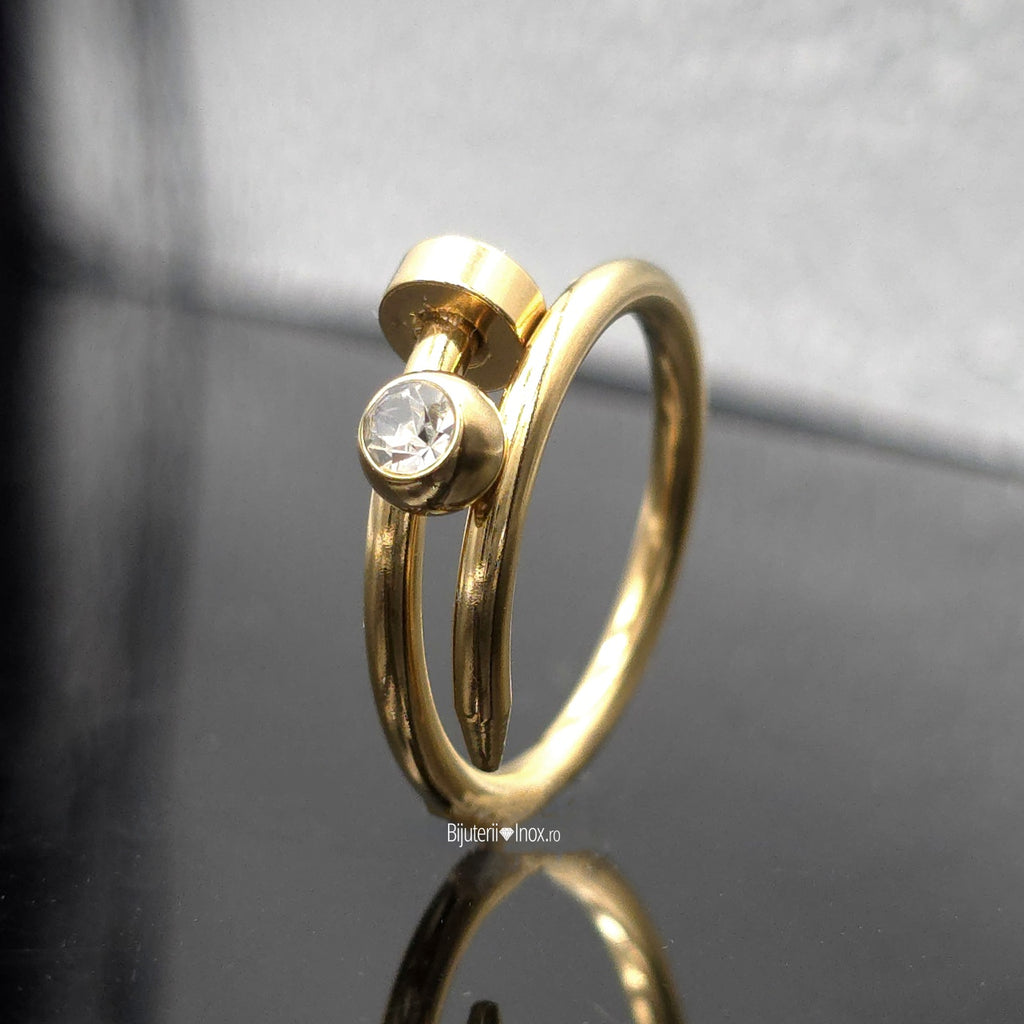 Inel cui zirconiu Oțel Inoxidabil Auriu - Hipoalergenic