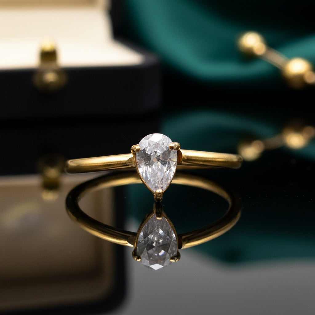 Inel zirconiu lacrimă Oțel Inoxidabil Auriu - Hipoalergenic