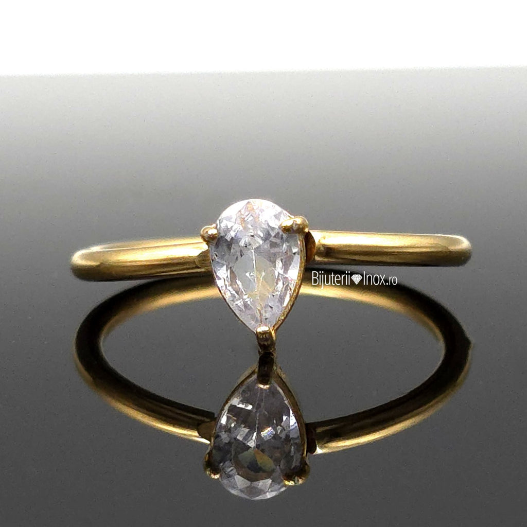 Inel zirconiu lacrimă Oțel Inoxidabil Auriu - Hipoalergenic