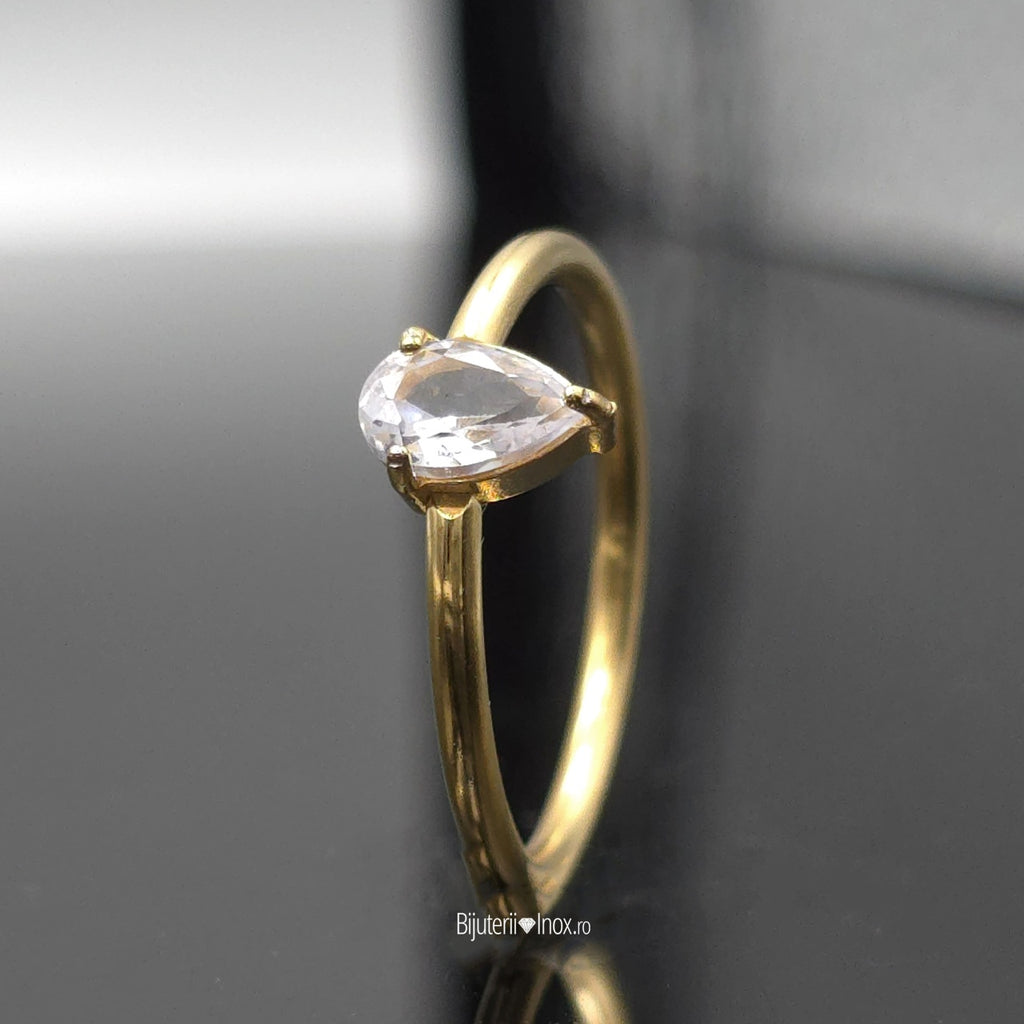 Inel zirconiu lacrimă Oțel Inoxidabil Auriu - Hipoalergenic