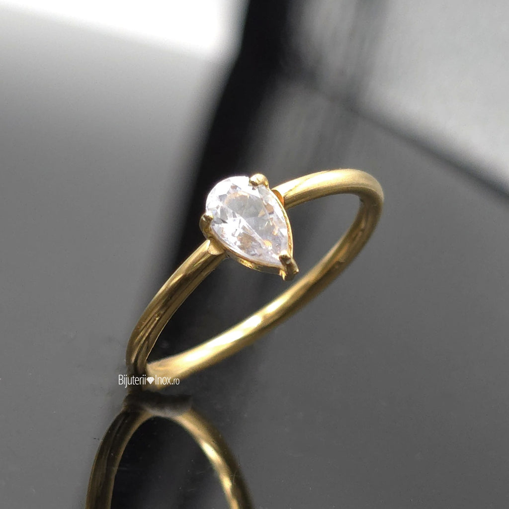 Inel zirconiu lacrimă Oțel Inoxidabil Auriu - Hipoalergenic