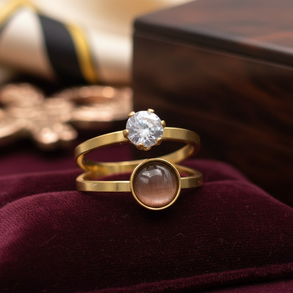 Inel Zirconiu, piatră rotundă Oțel Inoxidabil Auriu - Hipoalergenic