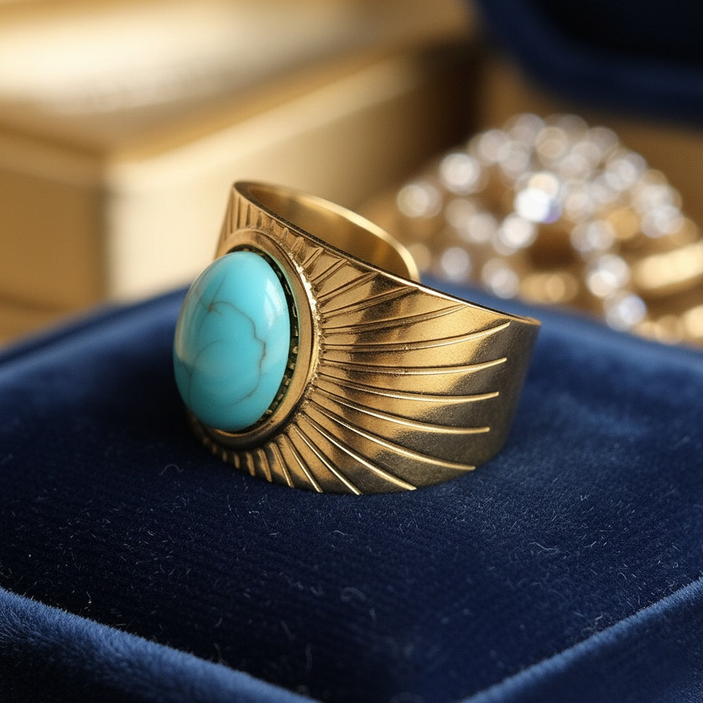 Inel lat, turcoaz, auriu Oțel Inoxidabil Auriu - Hipoalergenic