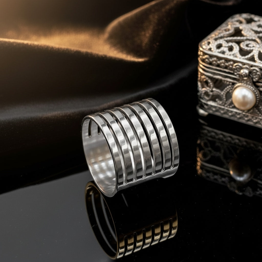 Inel Banda multiplă, minimalistă Oțel Inoxidabil Argintiu - Hipoalergenic